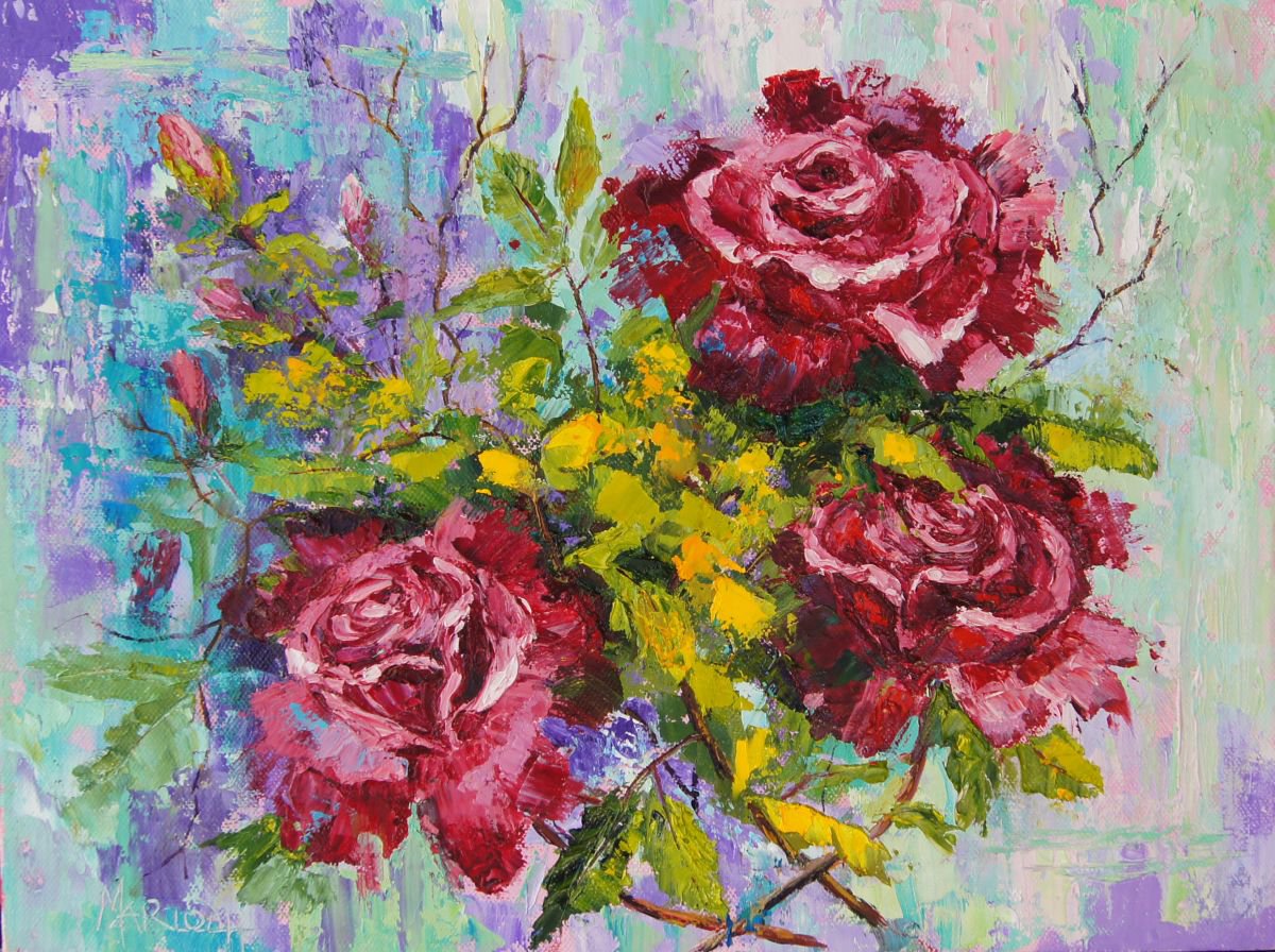 Dark Pink Roses Commission your own painting by Marion Hedger