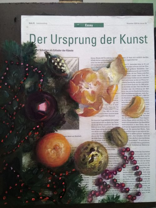 Christmas Still Life  (    Tangerines Оn   The Newspaper ) by HELINDA (Olga Müller)