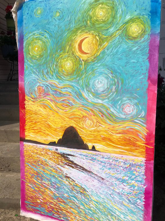Oregon coast under Van Gogh’s sky
