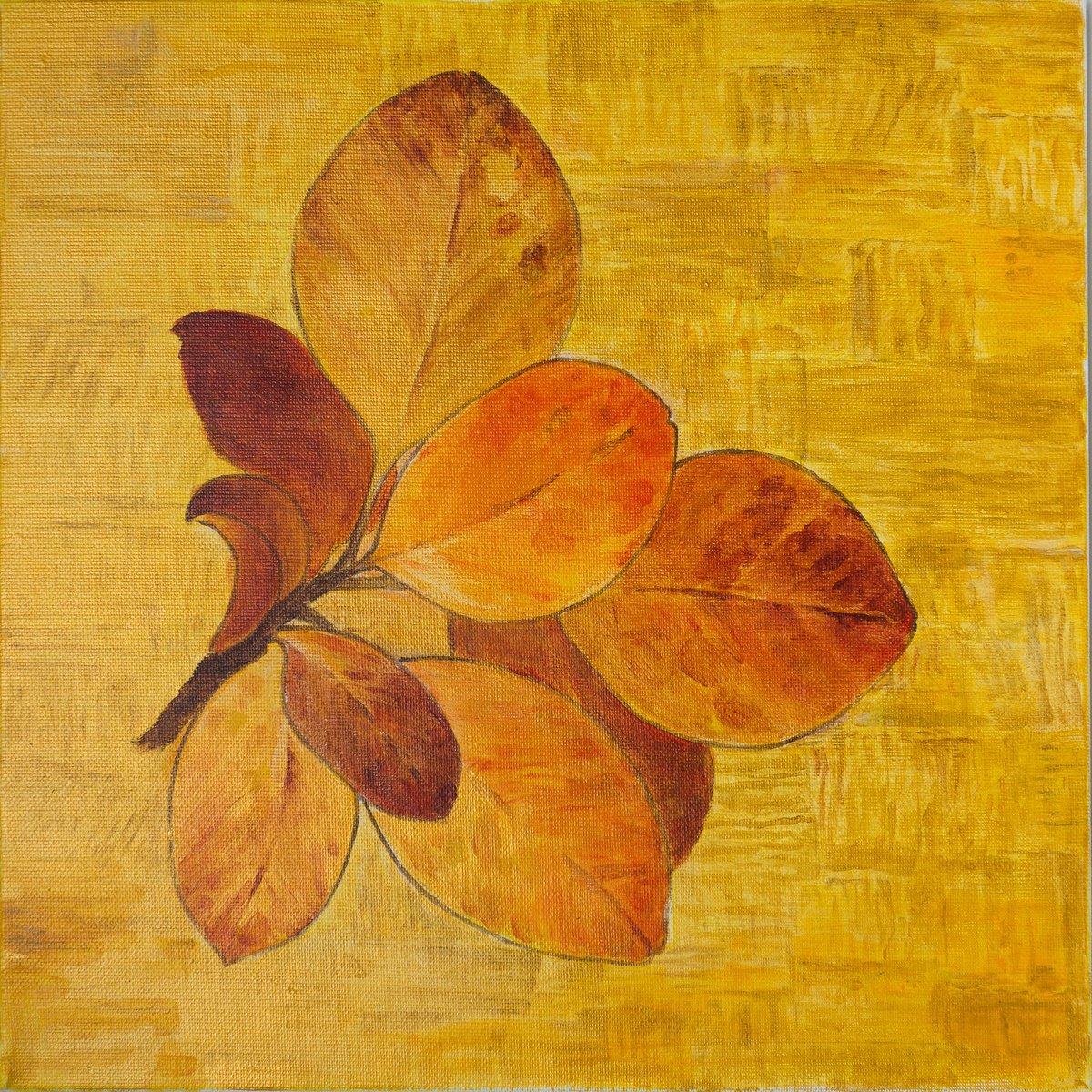 Impressionistic Botanical Acrylic Painting By Ruozhou Zhuang, 16 X 16", Golden Hour Ii, Original Artwork