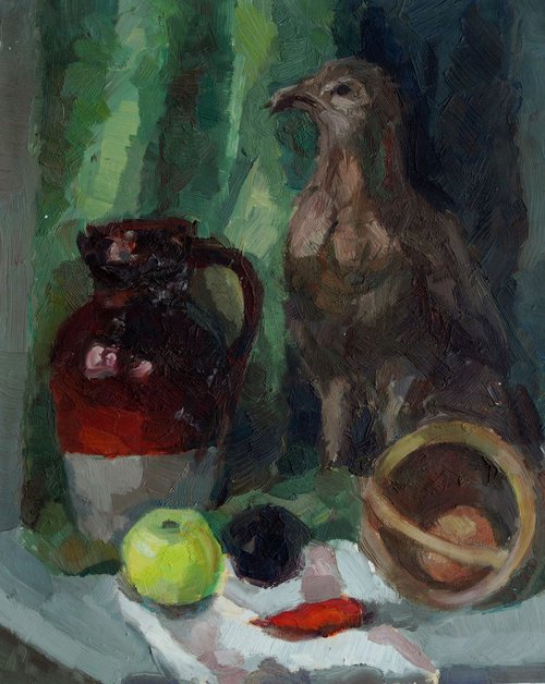 Still Life with Bird and Jug. by Leah Maximova