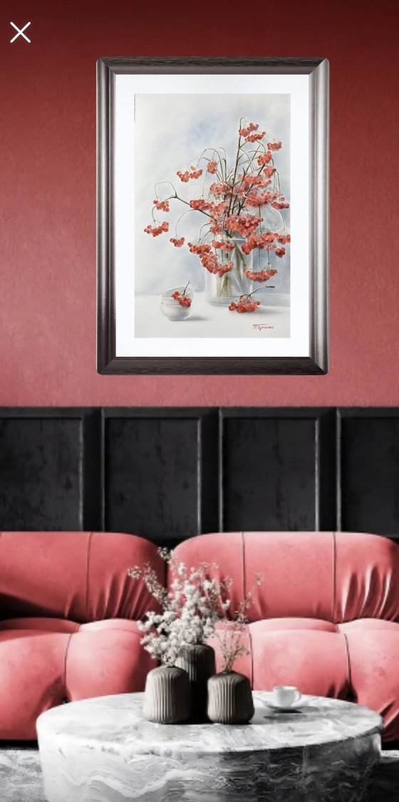 Red viburnum, original watercolour