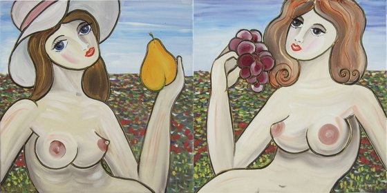 Portrait of nude Girlfriends Burlesque Girls F130-131 40x80 cm Paintings diptych decor Beautiful Women acrylic on stretched canvas wall art
