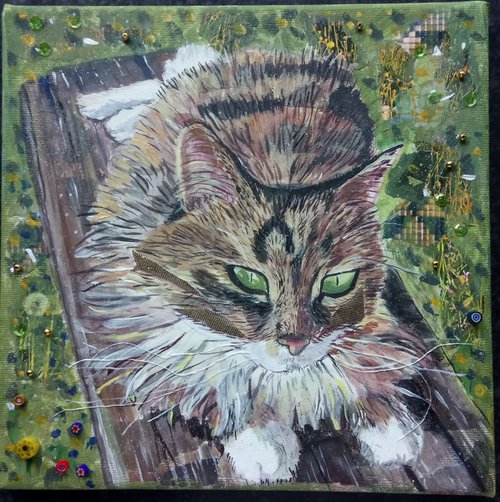 Park Bench Cat by Fiona Plaisted