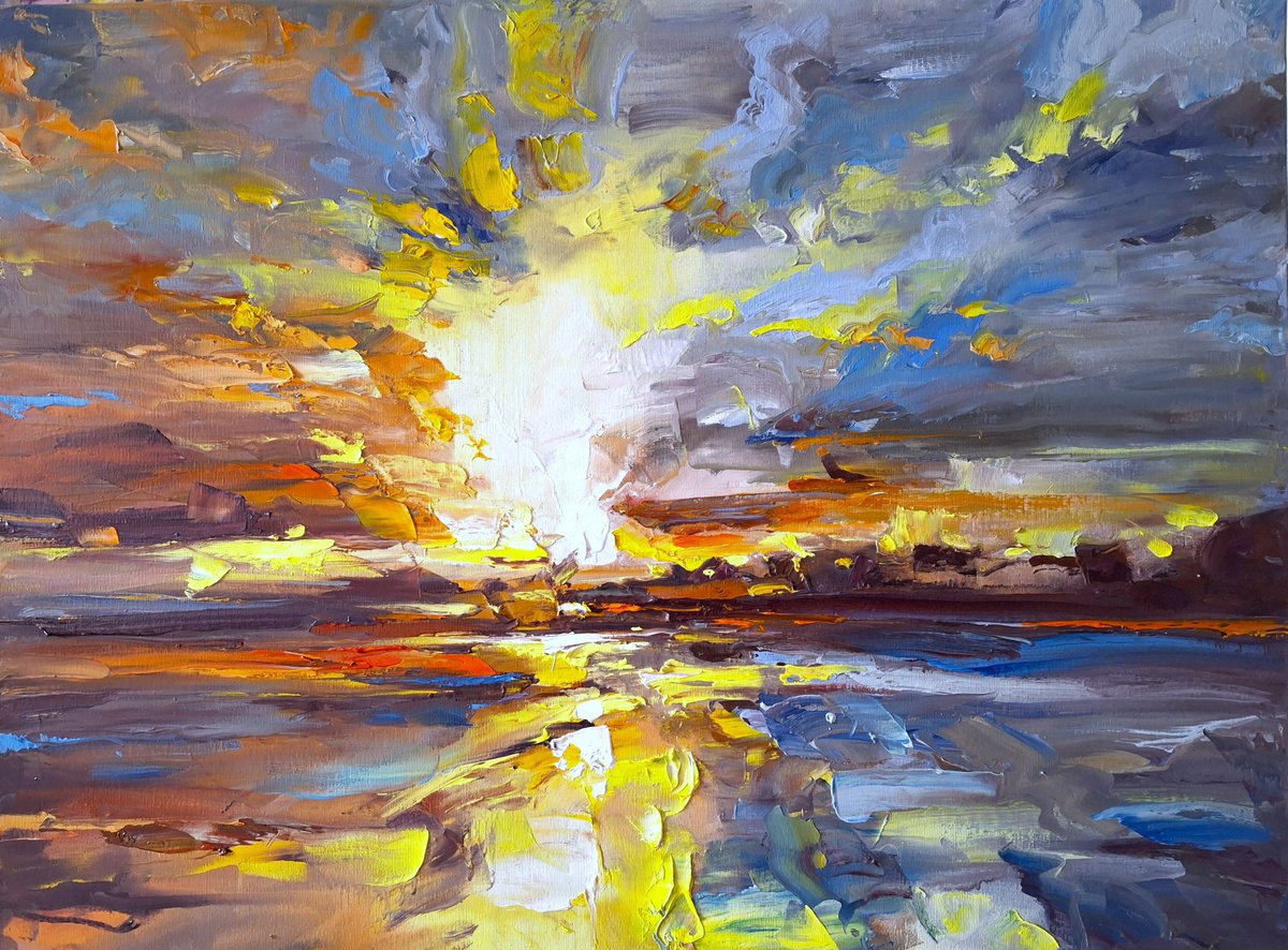 Abstract Landscape Oil Painting By Andrej Ostapchuk, 31 X 24, Awakening, Original Artwork