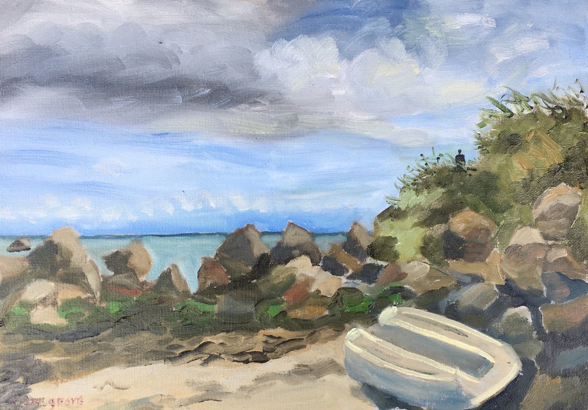 Impressionistic Landscape Oil Painting By Julian Lovegrove Art, 14 X 10", On The Rocks, Wexford., Original Artwork