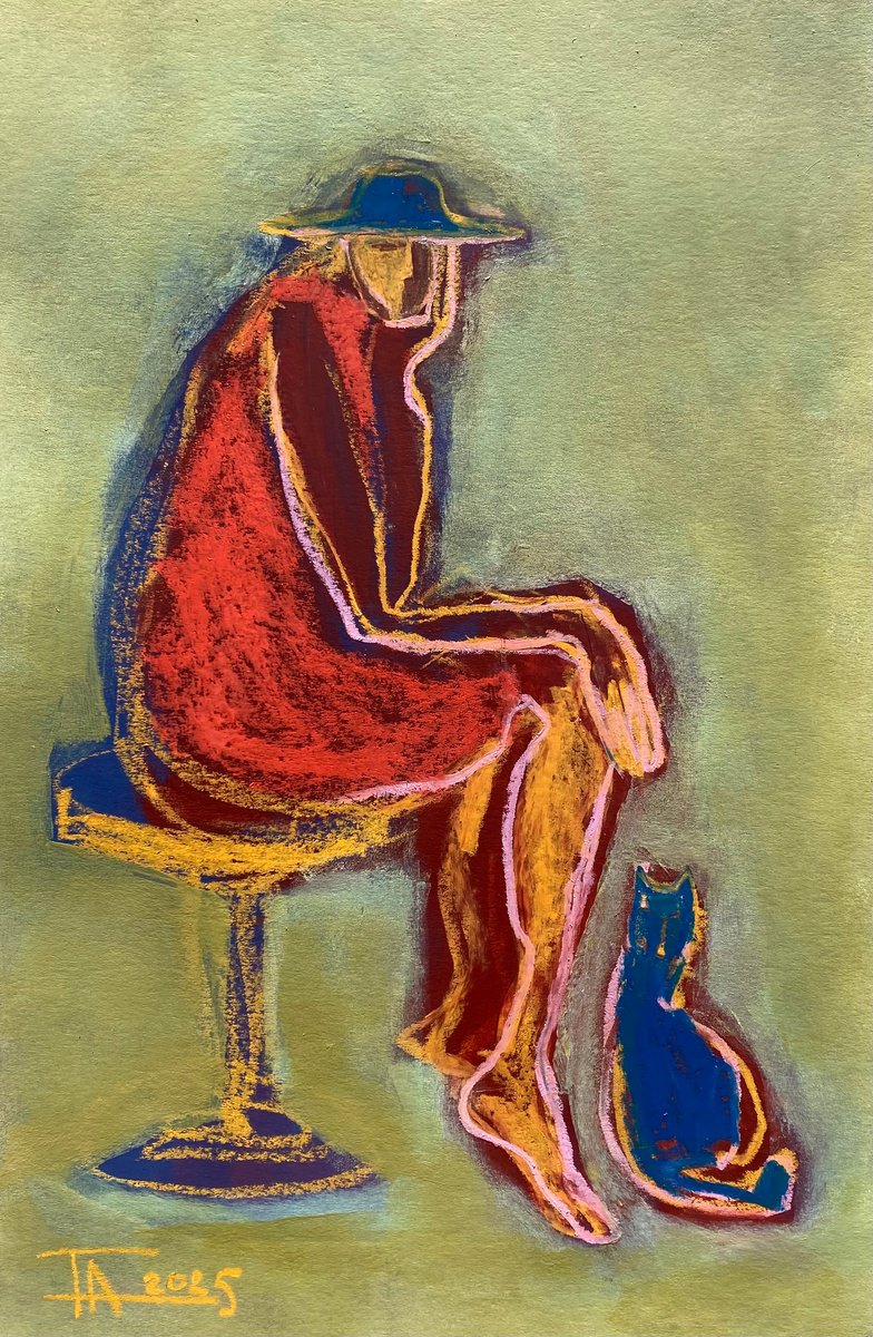 Expressive Portrait Pastel Drawing By Tatjana Auschew, 13 X 20", Pause., Original Artwork