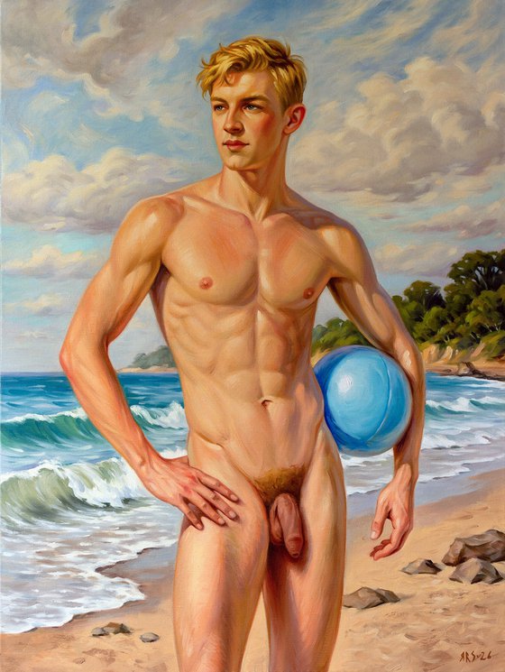 SUMMER REVERIE (NUDE MAN ON THE BEACH)