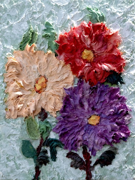 Cream, Red, and Purple Flowers