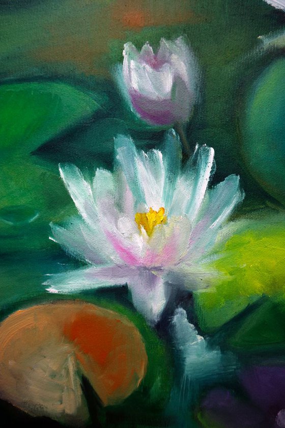 Original oil painting Waterlily pond