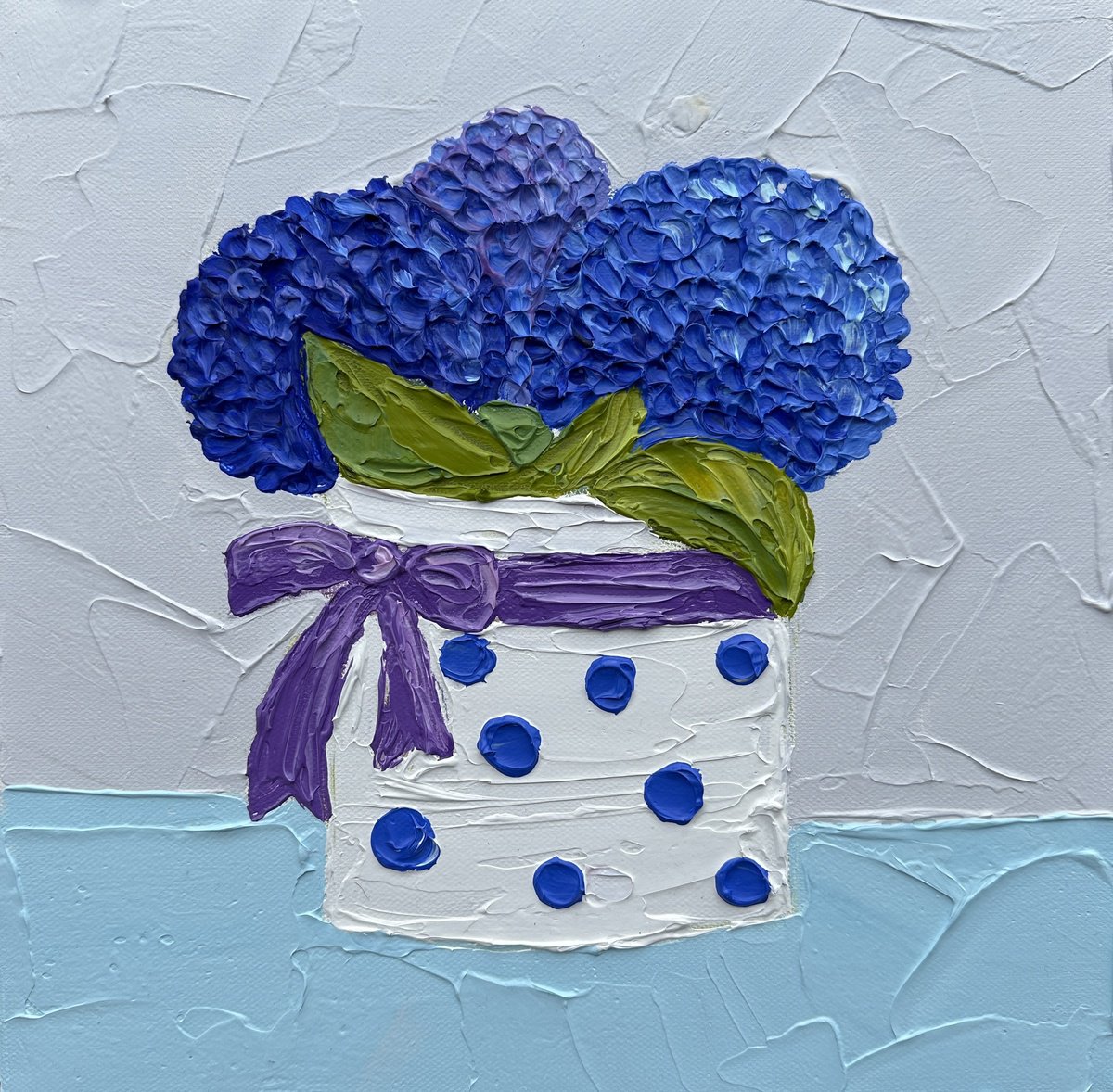 Impressionistic Still Life Acrylic Painting By Guzaliya Xavier, 12 X 12, Still Life With Hydrangeas, Original Artwork