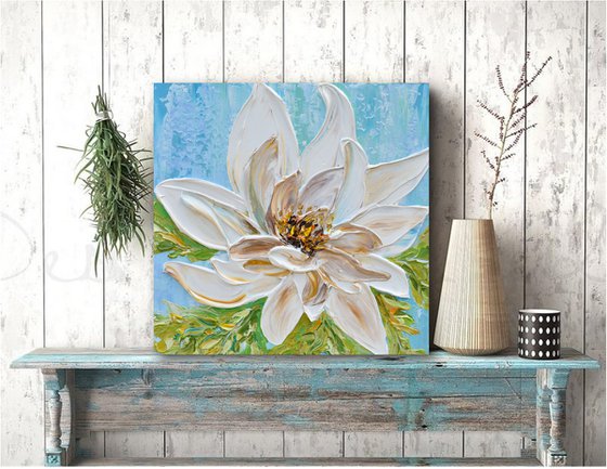 Magnolia III - Original Textured Floral Painting, Impressionist Art