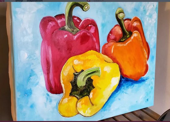 Peppers on turquoise