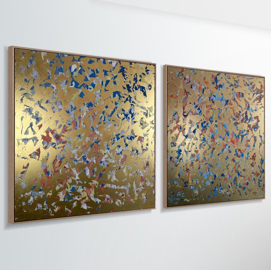 Golden Wisdom Duo - 127cm squ (x2)- mixed media on canvas