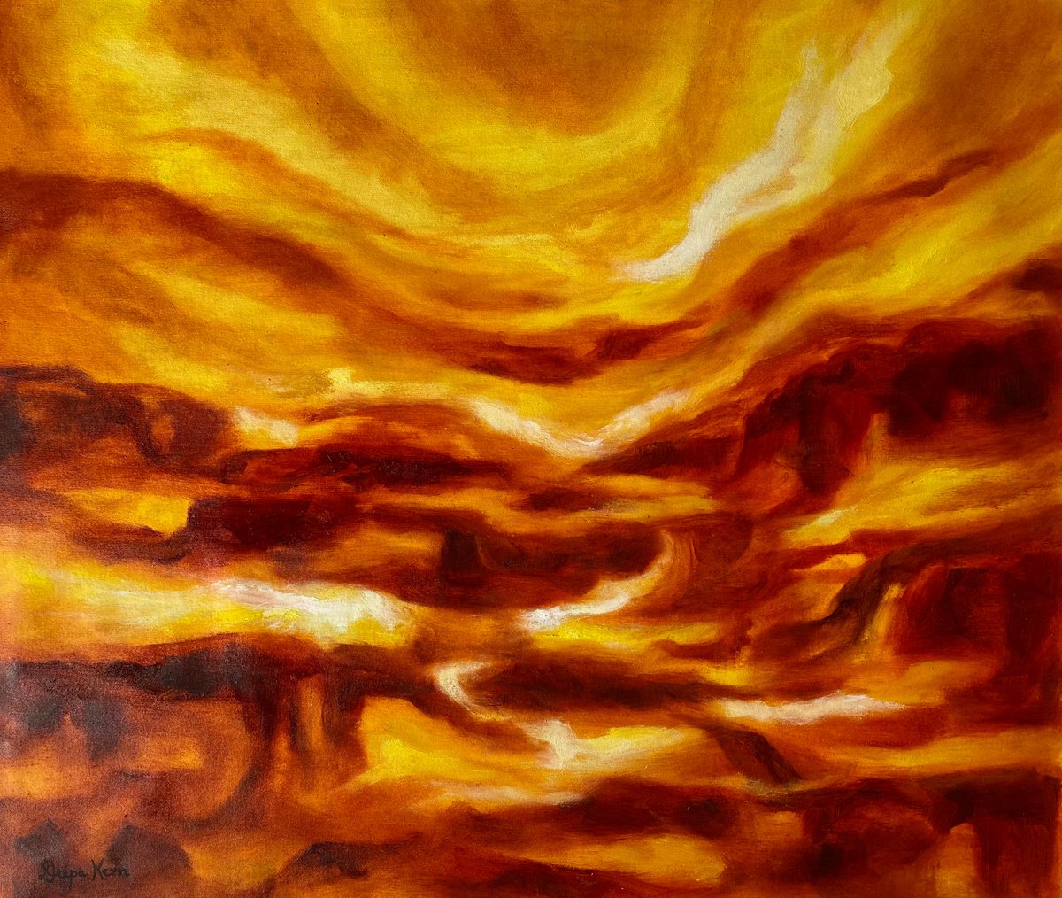 Surrealistic Landscape Oil Painting By Deepa Kern, 35 X 30, Free Spaces, Original Artwork