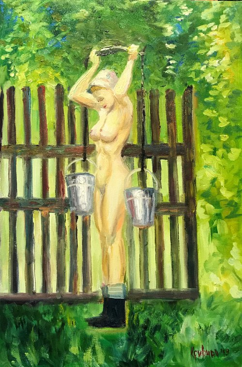 Girl with buckets (number 18) by Kateryna Krivchach