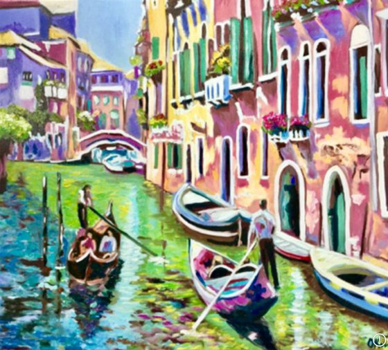 Venice . Morning  in Venice. Gondolier. On sale.