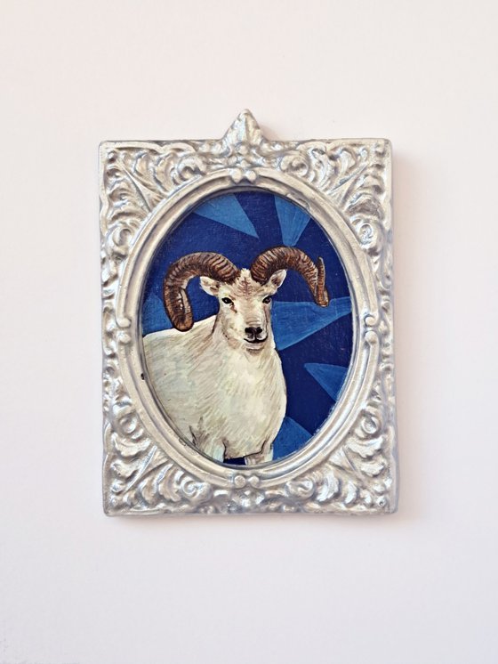 Dall sheep, part of framed animal miniature series "festum animalium"