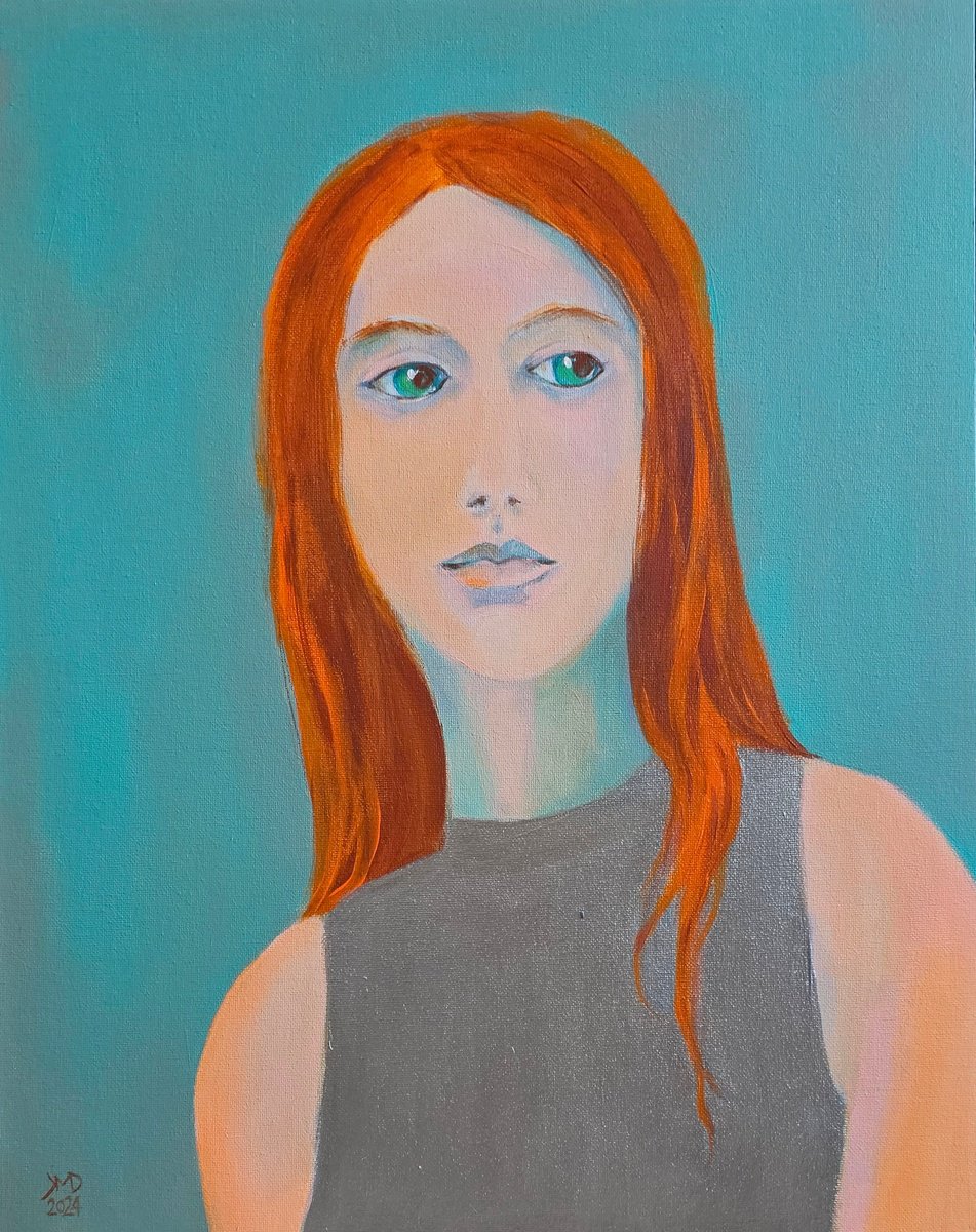 Impressionistic Portrait Acrylic Painting By Ksenia June, 16 X 20", Mona Lisa In A Silver Dress, Original Artwork