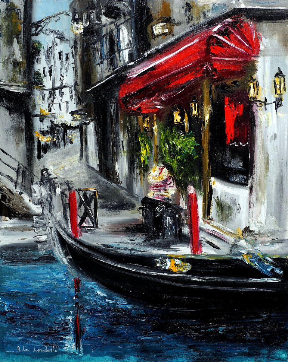 Impressionistic Cityscapes Oil Painting By Ruslana Levandovska, 24 X 30", Gondolier In Venice, Original Artwork