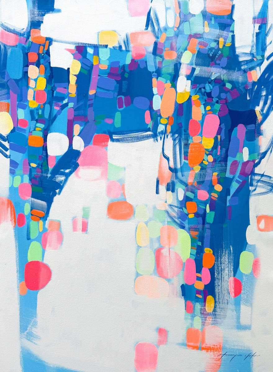 Impressionistic Landscape Oil Painting By Vahe Yeremyan, 24 X 33", Spring Trees, Original Artwork