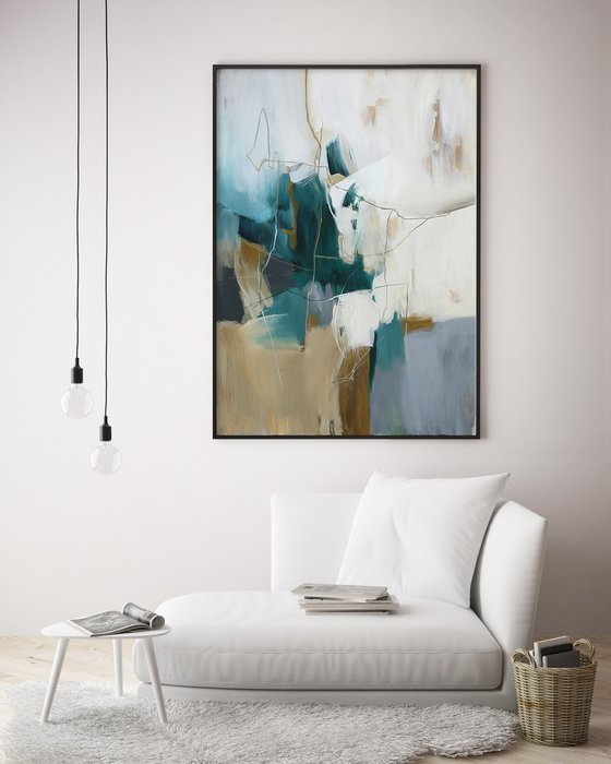 "Melody 4" Abstract teal gray brown art