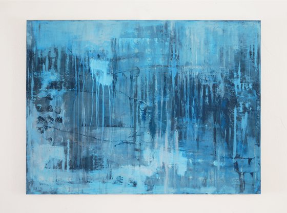 Blue Sea Tie-Dye Wabi-Sabi #8 48x36" abstract by Bo Kravchenko