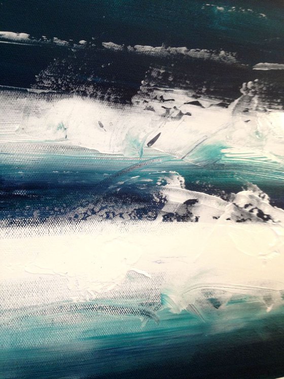 Turquoise blu sea waves- large size 100 x 50 x4 ( 39' x 20' x 1,5') Ready to hang