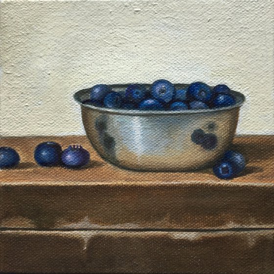 Blueberries in Silver Bowl