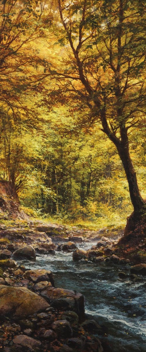 A lively stream in the autumn forest by Viktar Yushkevich YUVART
