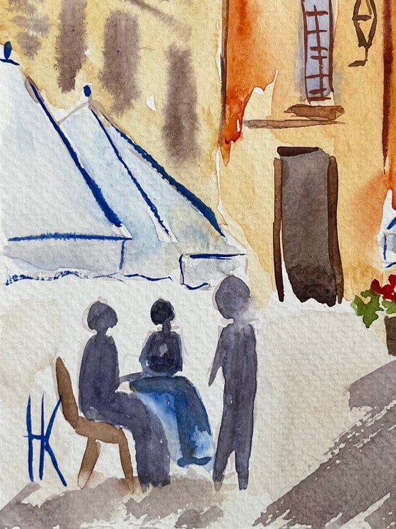 Rome Painting Cityscape Original Art Street Scene Small Watercolor Bar Artwork Cafe Home Wall Art 7 by 10" by Halyna Kirichenko