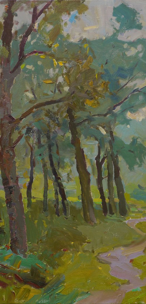 Autumn. Trees on the lawn by Victor Onyshchenko