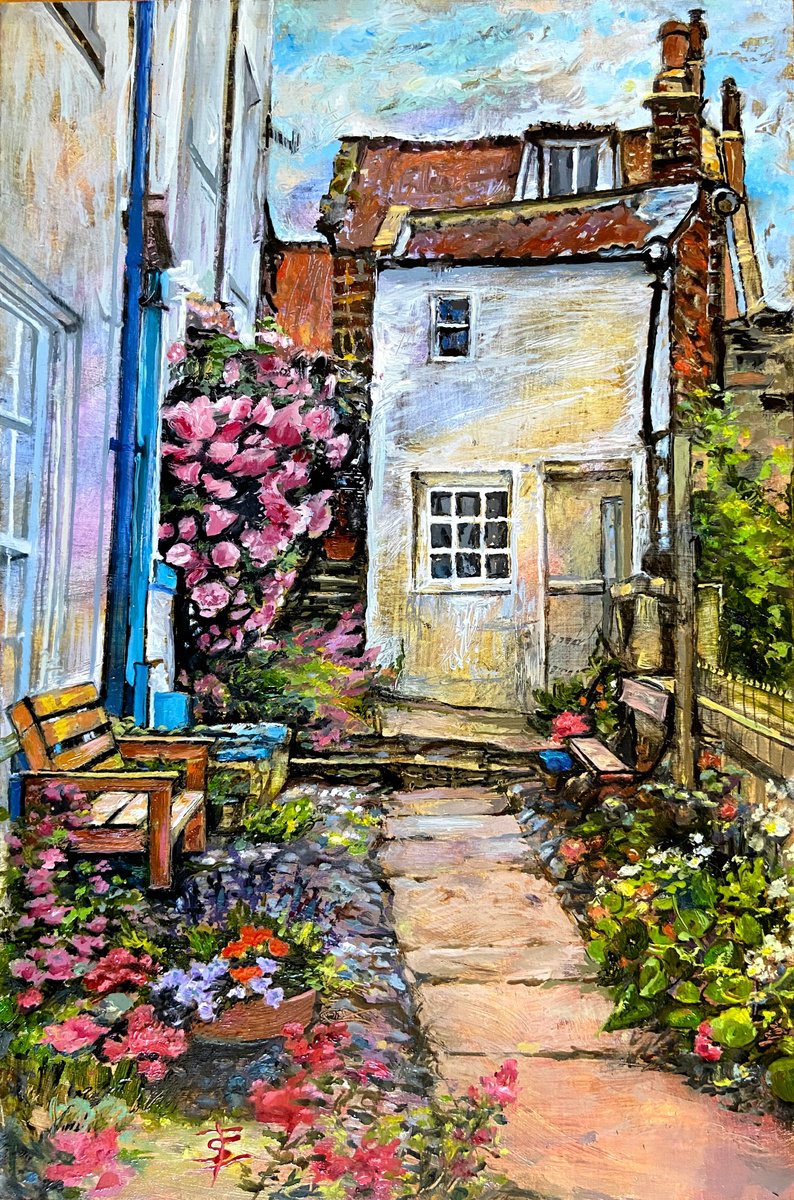 Impressionistic Landscape Oil Painting By Elvira Sesenina, 8 X 12, Robin Hoods Bay, Original Artwork