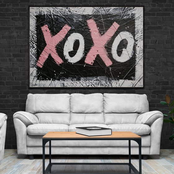 Pink Kisses 140cm x 100cm Textured Urban Pop Art