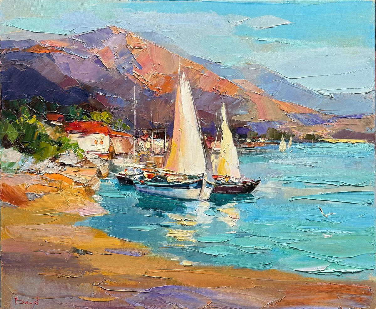 Impressionistic Landscape Oil Painting By Tetiana Bond, 24 X 20", Golden Glimmers Of Morning, Original Artwork