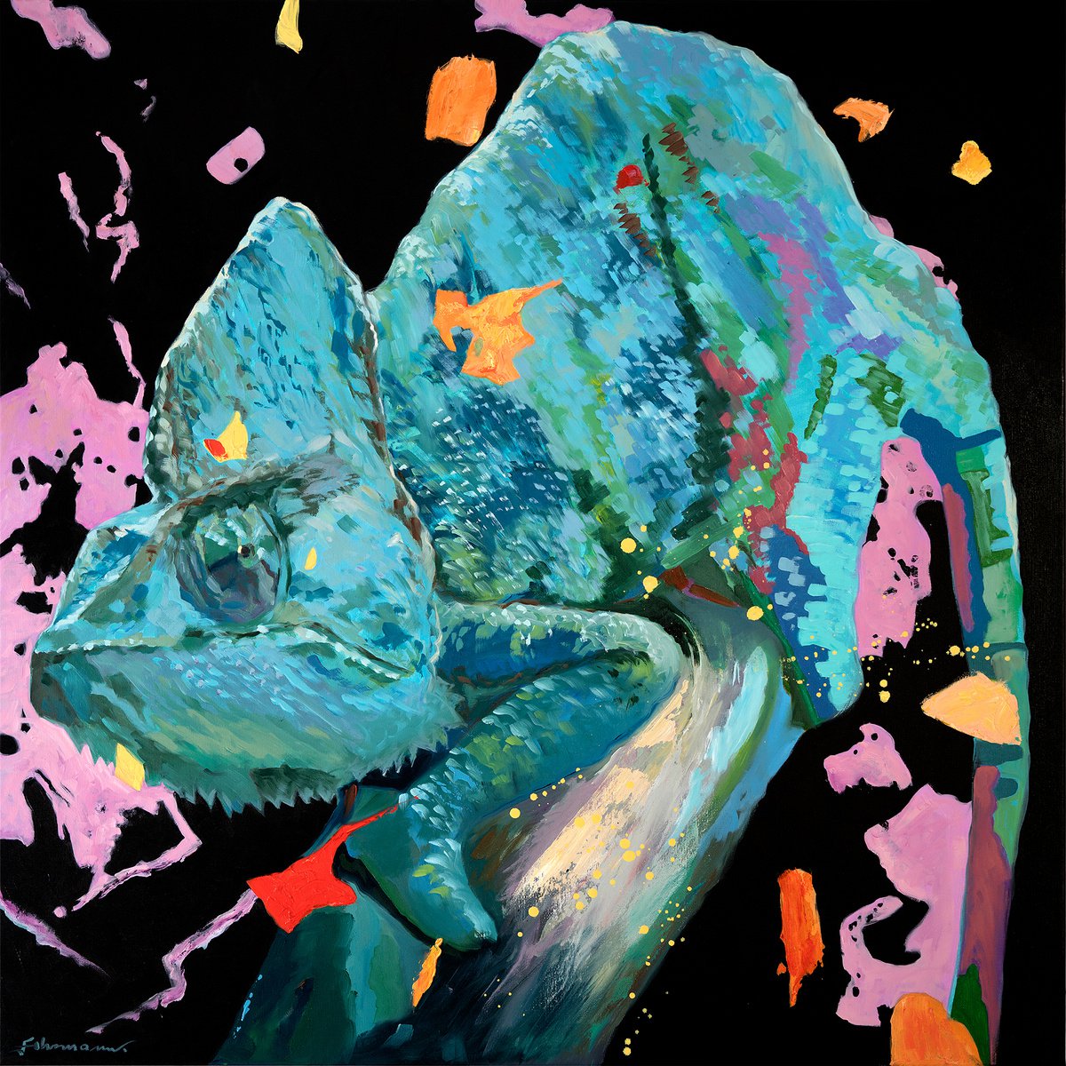 Quo vadis? No. 3, Chameleon, oil on canvas by Uwe Fehrmann