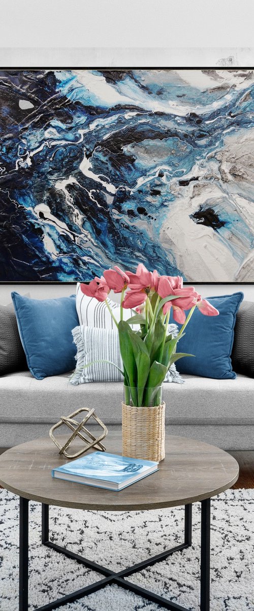 Slate and Ocean 160cm x 100cm Textured Abstract Art by Franko