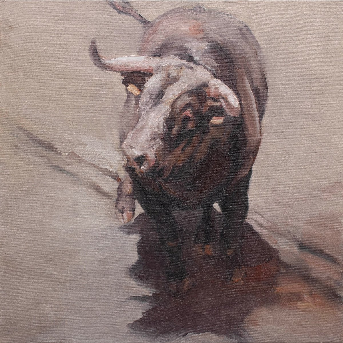 Expressive Animal Oil Painting By Zil Hoque, 20 X 20", Foreshadowed (Study), Original Artwork
