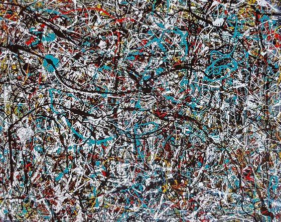 Abstract expressionism JACKSON POLLOCK style enamel on Unstretched Canvas.