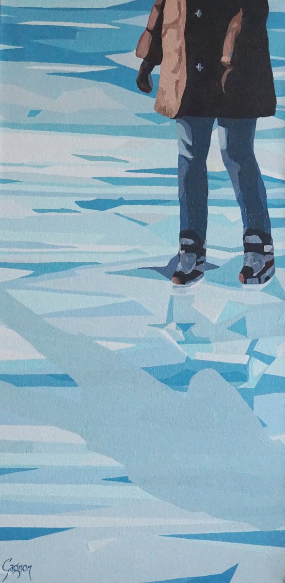 Acrylic Painting , Le Patineur By Lynda Gagnon, 18 X 36, Artwork For Sale On Artfinder