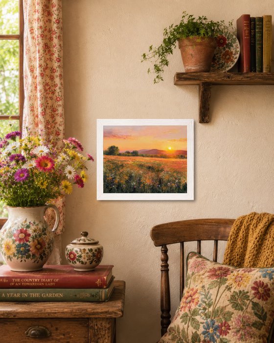 Golden sunset among wildflowers