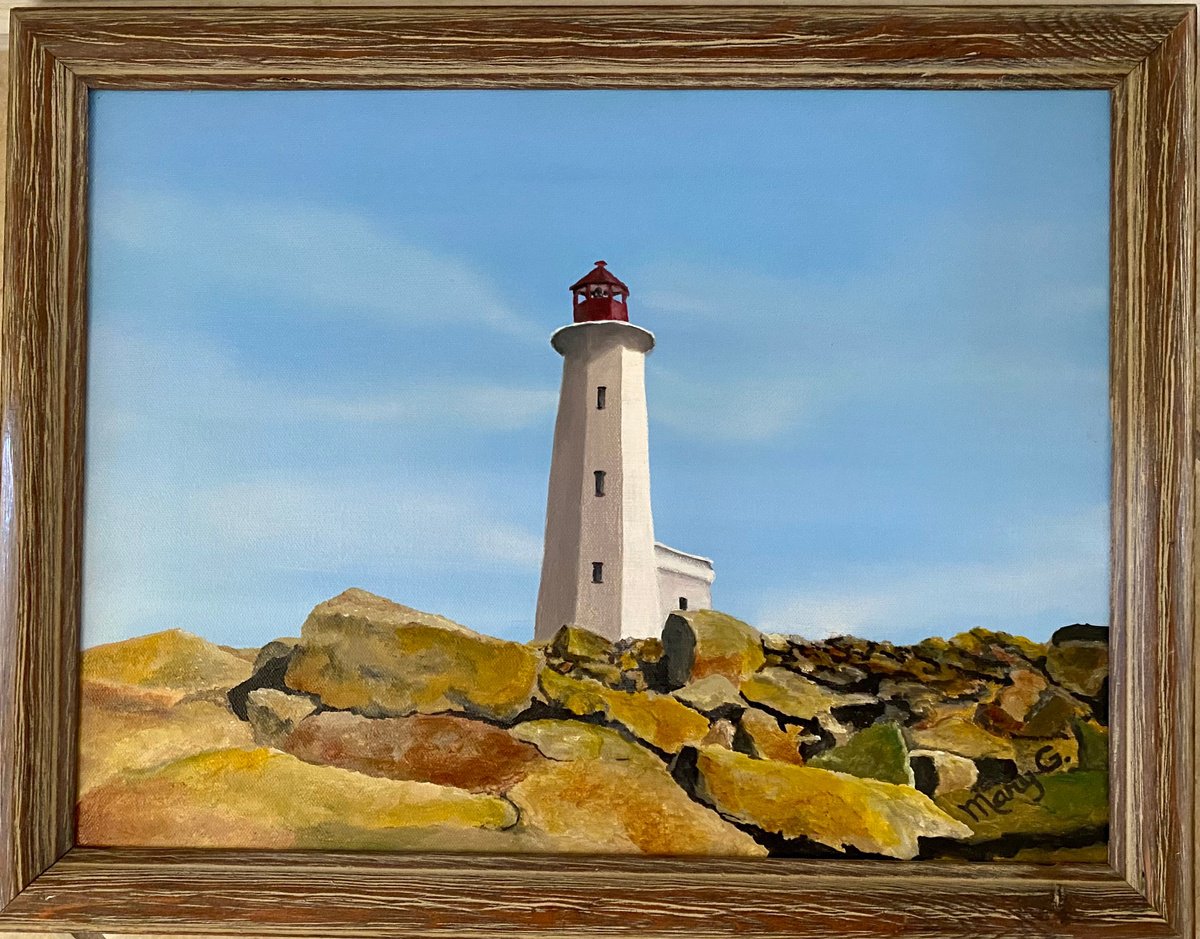 New Scottia Light House Oil Painting fully framed 12x16 by Mary Gullette