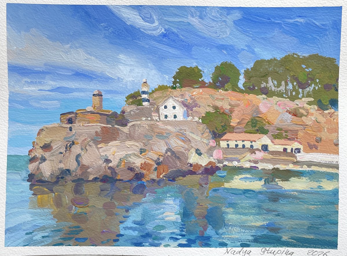 Impressionistic Painting , Lighthouse On Soller By Nadezda Stupina, 12 X 9, Artwork For Sale On Artfinder