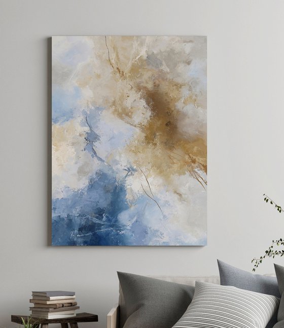 "Sensitive air" Blue and caramel abstract art