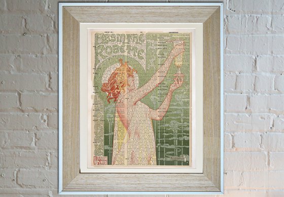 Absinthe Robette - Collage Art Print on Large Real English Dictionary Vintage Book Page