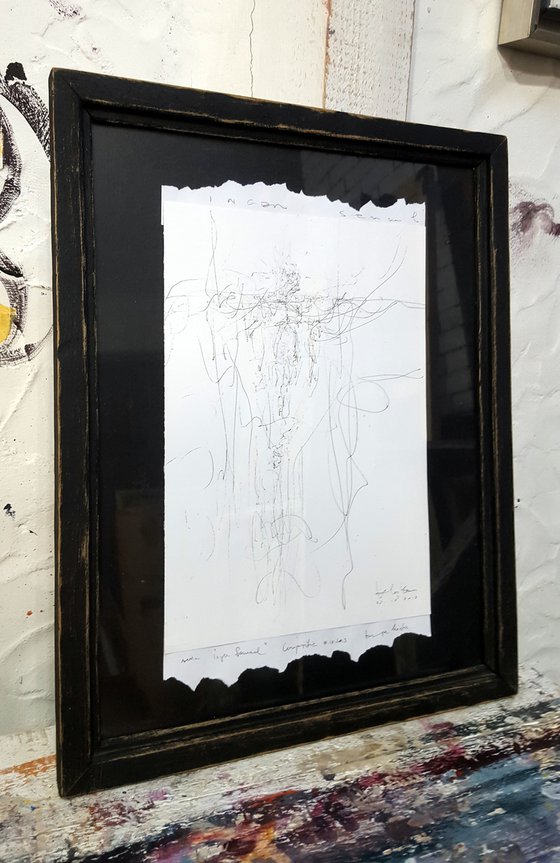 Spontaneous framed ink angel drawing by O KLOSKA