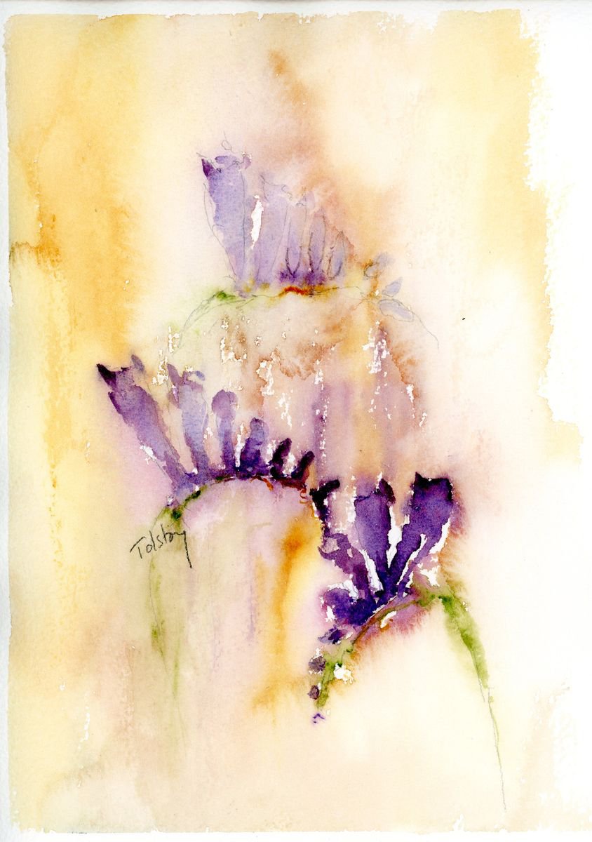 Impressionistic Botanical Watercolour By Alex Tolstoy, 4 X 6, Freesia, Original Artwork