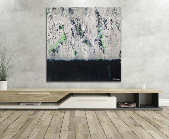 ENVY - Highly textured Blue & Grey abstract painting - 2020 - READY TO HANG!
