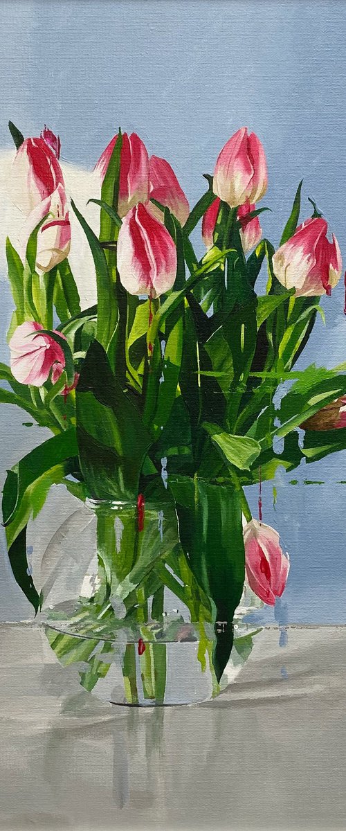 Tulips in glass vase by Helen Sinfield