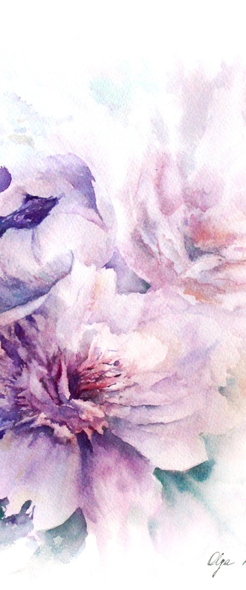 Dusty Purple  Peony Bouquet by Olga Koelsch